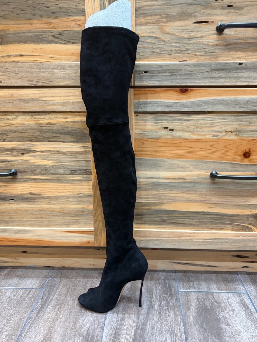 Casadei Black Suede Over-the-Knee Stiletto Boots